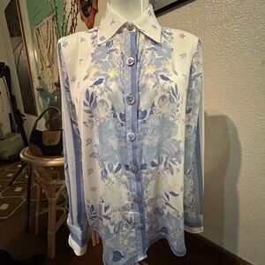 Rachel Zoe Blue and White Floral Button-Down Shirt